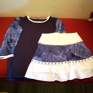 2-piece Small Custom Loret Denim-look Tennis Skort and 3/4 Sleeve Top